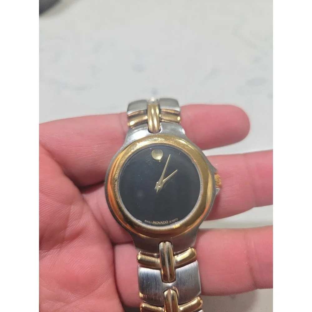 Movado Museum Two-Tone Quartz Watch Black Dial Gold Accents